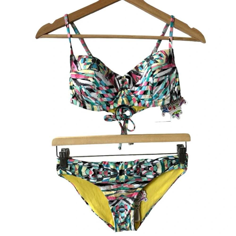BECCA By Rebecca Virtue Paisley 2 Piece Bikini Top Bottom Set Yellow Size Small